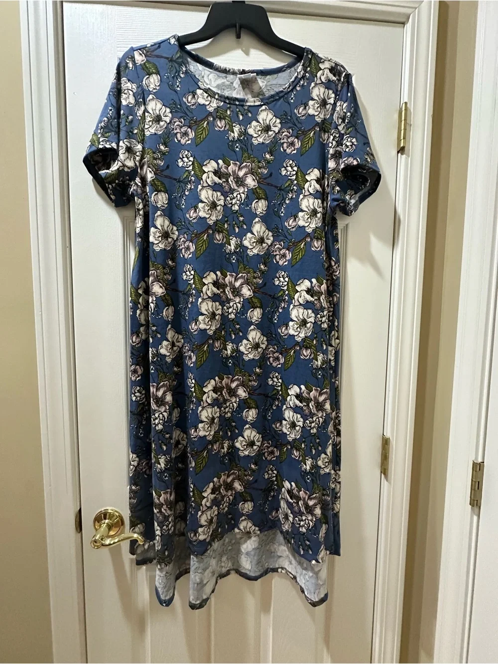 LuLaRoe Blue Floral Crew Neck Dress